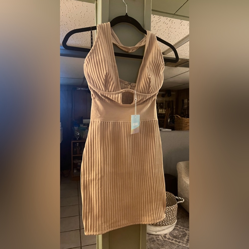 Tan Ribbed Bodycon Dress